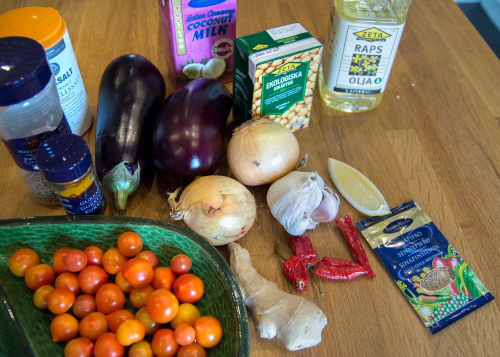veckansvego ingredienser auberginecurry