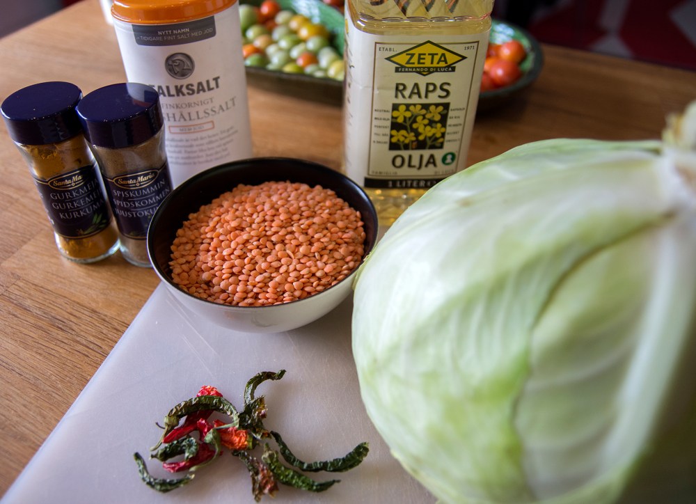 veckansvego ingredienser vitkål och linser