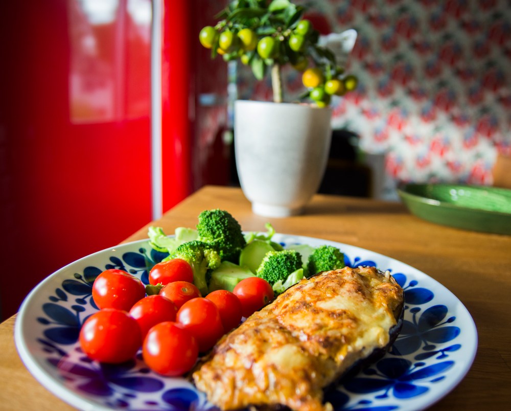 veckansvego färdig gratinerad aubergine