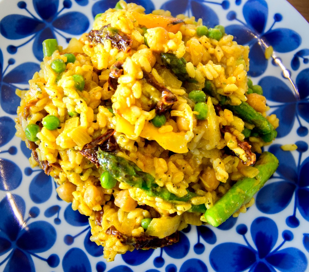 veckansvego färdig paella fågelvy